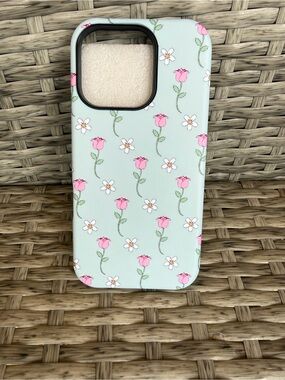 Floral Pink Rose Pattern Phone Case - Mint Background